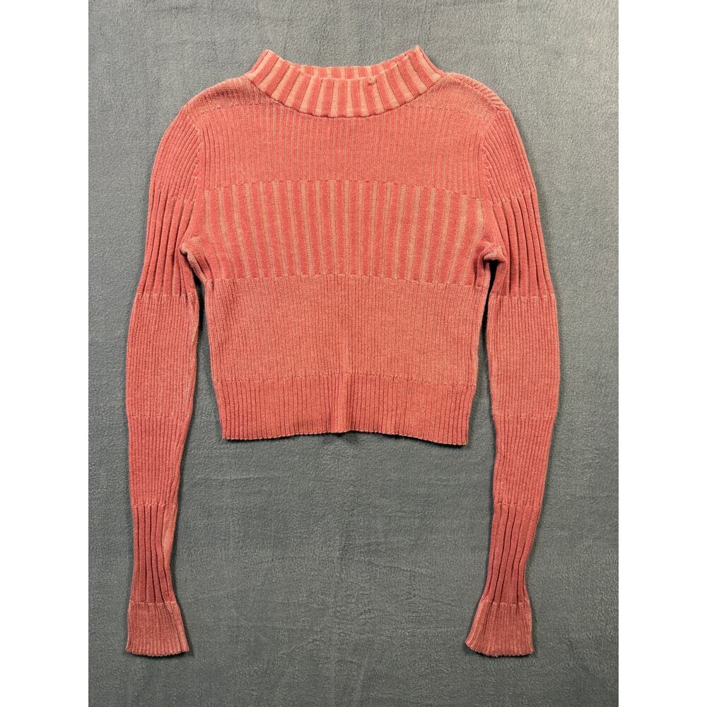 American Eagle Fitted Ribbed Mock Neck Bell Sleeve Size XS Mauve Pink